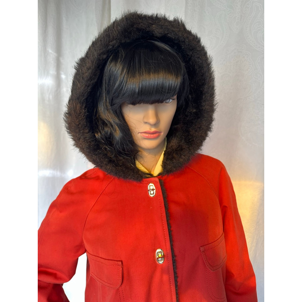 Vintage 1960s Forecaster of Boston Rust Hood Coat w Faux Fur Lining Mod |Indie-M - Picture 5 of 14